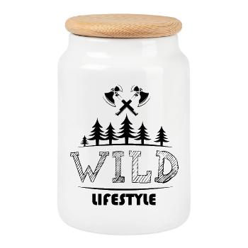 Mode de vie sauvage Survie en plein air Forêt de bushcraft - Boîte à biscuits avec couvercle en bois - blanc - Devant