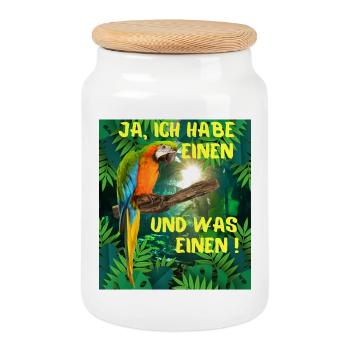 Ja ich habe einen Vogel und was für einen ! - Keksdose mit Holzdeckel - Weiß - Vorne