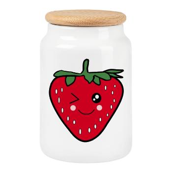 Drôle de cadeau Kawaii pour un design alimentaire à la fraise - Boîte à biscuits avec couvercle en bois - blanc - Devant