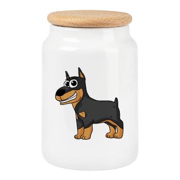 Doberman Dog Dog Propriétaire Cadeau - Boîte à biscuits avec couvercle en bois - blanc - Devant