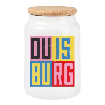 Duisburg City Design - Cookie Jar with Wooden Lid - white - Front