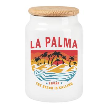 La Palma beach palm tree design - Cookie Jar with Wooden Lid - white - Front