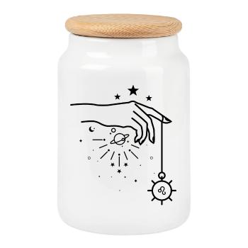 Midnight Dot Minimalistisches T-Shirt - Keksdose mit Holzdeckel - Weiß - Vorne