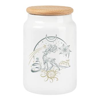 Deer Antler Christmas Yule Night - Cookie Jar with Wooden Lid - white - Front