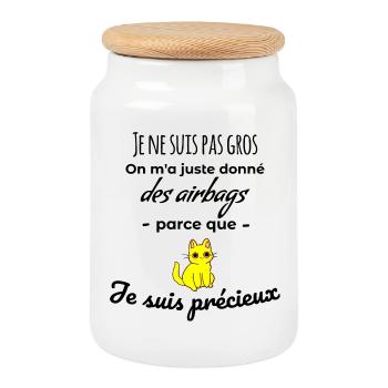 Cadeau humour chat je ne suis pas gros - Boîte à biscuits avec couvercle en bois - blanc - Devant