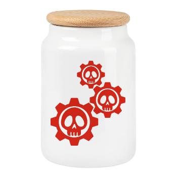 Skulls and red gears - Cookie Jar with Wooden Lid - white - Front