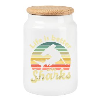 Requin-marteau Requin - Boîte à biscuits avec couvercle en bois - blanc - Devant
