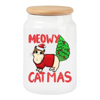 Pull de Noël Catmas Cat Meowy - Boîte à biscuits avec couvercle en bois - blanc - Devant