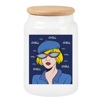 Chill Pop Art Dame - Keksdose mit Holzdeckel - Weiß - Vorne