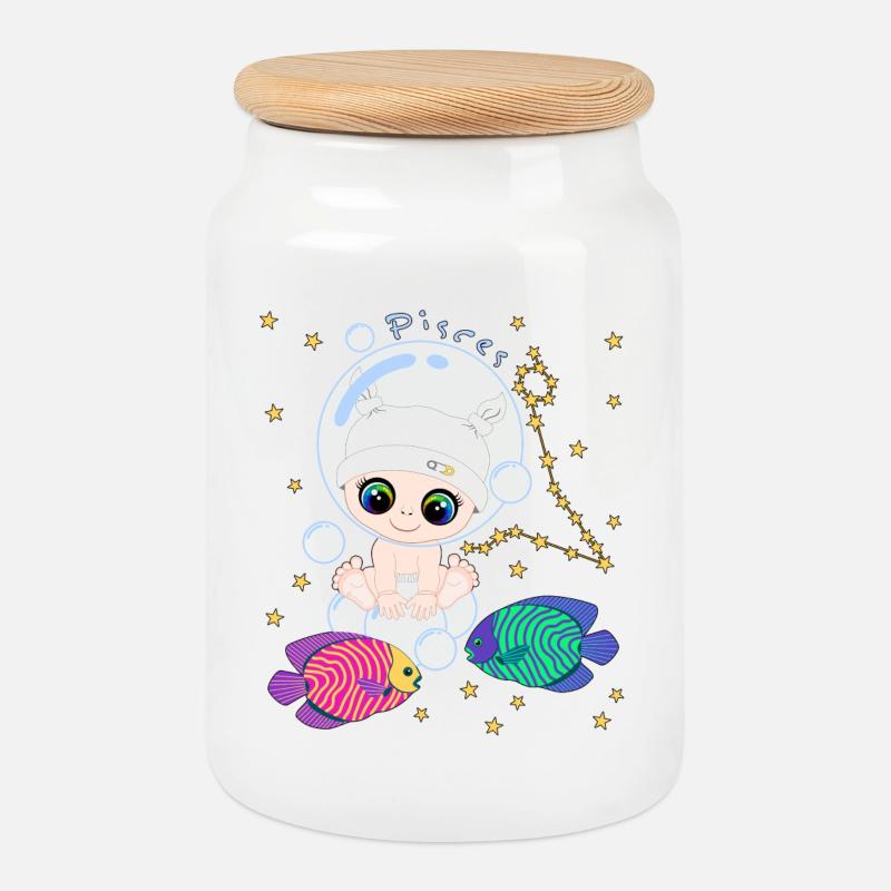 sternzeichen_pisces - Cookie Jar with Wooden Lid - white