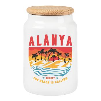Alanya Türkei Vintage Beach Design - Keksdose mit Holzdeckel - Weiß - Vorne