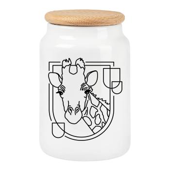 Giraffe in Geometric Shape - Line Art Design - Cookie Jar with Wooden Lid - white - Front