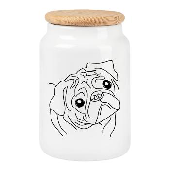 Mops Face - Der Niedliche Begleiter - Keksdose mit Holzdeckel - Weiß - Vorne