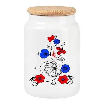 Flower vine with butterfly - Cookie Jar with Wooden Lid - white - Front