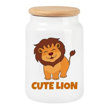 lion, cute lion, savannah - Cookie Jar with Wooden Lid - white - Front