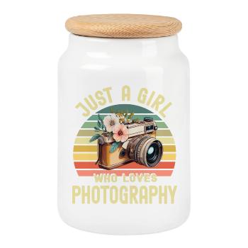 Fotografin Fotografie Kamera - Keksdose mit Holzdeckel - Weiß - Vorne