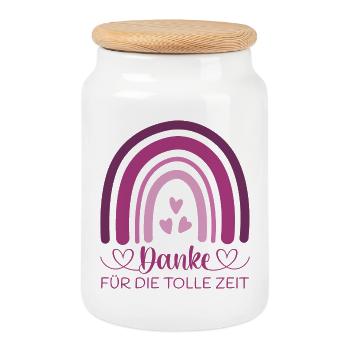 Danke für die tolle Zeit Regenbogen Abschied Kita - Keksdose mit Holzdeckel - Weiß - Vorne