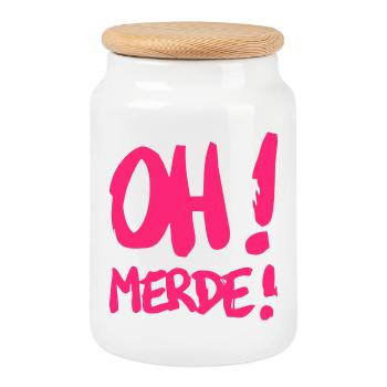Merde - Boîte à biscuits avec couvercle en bois - blanc - Devant