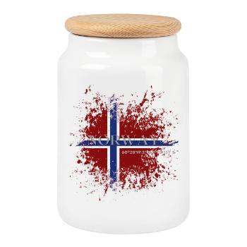 Flag of Norway grunge - Cookie Jar with Wooden Lid - white - Front