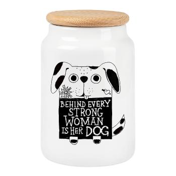 Behind every strong woman is her dog – Hunde Spruc - Cookie Jar with Wooden Lid - white - Front