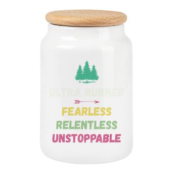 Ultra Runner - Fearless. Relentless. Unstoppable. - Cookie Jar with Wooden Lid - white - Front