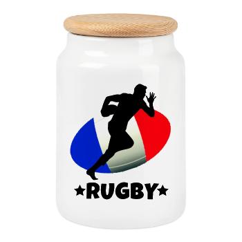 rugby, rugby sport, rugby French - Cookie Jar with Wooden Lid - white - Front