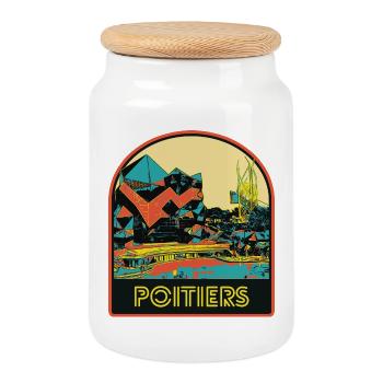 Écusson illustration Futuroscope, Poitiers France - Boîte à biscuits avec couvercle en bois - blanc - Devant