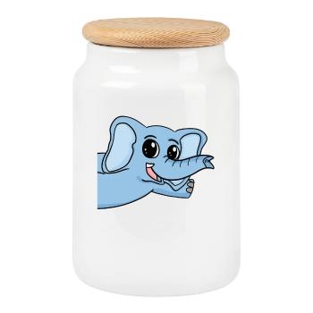 Elephant Greeting Greeting - Cookie Jar with Wooden Lid - white - Front