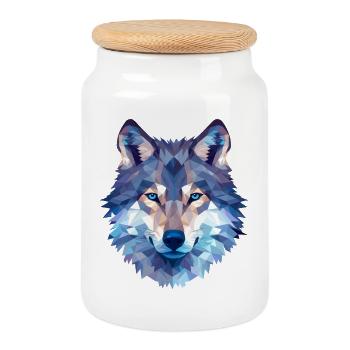 Wolf Polygon Design - Wildtier Natur Motiv - Keksdose mit Holzdeckel - Weiß - Vorne