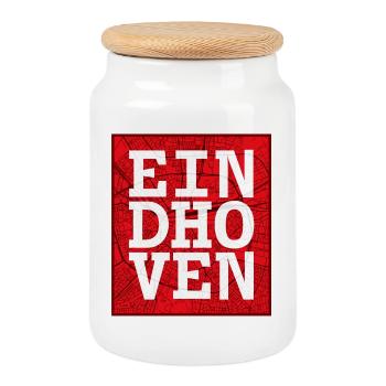 Eindhoven en lettres majuscules sur le plan de la ville - Boîte à biscuits avec couvercle en bois - blanc - Devant