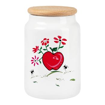 Apple, Flower Greeting, Ants - Cookie Jar with Wooden Lid - white - Front