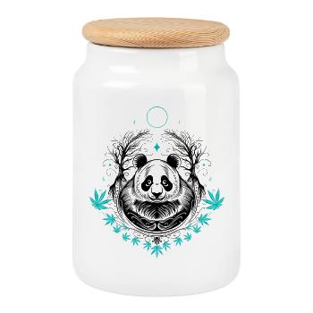 Panda Panda Bear Tattoo with Bamboo - Cookie Jar with Wooden Lid - white - Front