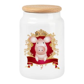 Schwein mit prächtigen Wappen und Banner - Keksdose mit Holzdeckel - Weiß - Vorne