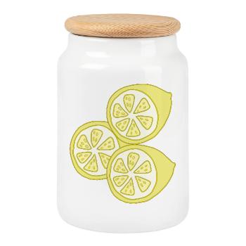 lemons - Cookie Jar with Wooden Lid - white - Front