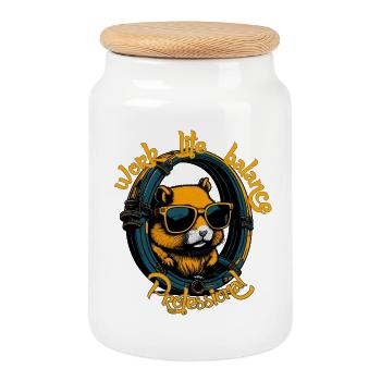 Professionnel du hamster : équilibre vie professionnelle/vie privée - Boîte à biscuits avec couvercle en bois - blanc - Devant