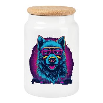 Neonwolf Retro Brillenwolf - Keksdose mit Holzdeckel - Weiß - Vorne