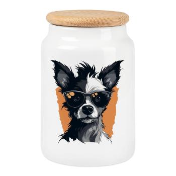 Dog Chihuahua Design - Cookie Jar with Wooden Lid - white - Front