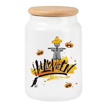 Halloween Pumpkin - Cookie Jar with Wooden Lid - white - Front