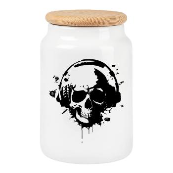 Totenkopf mit Helm (Gamer-Schädel) - Keksdose mit Holzdeckel - Weiß - Vorne