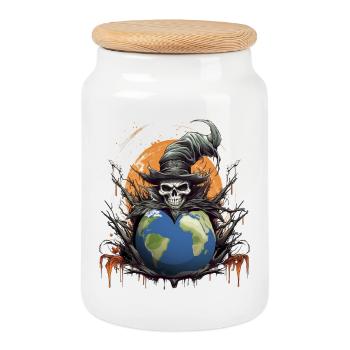 The Death of the Earth Environmental Protection Planet - Cookie Jar with Wooden Lid - white - Front
