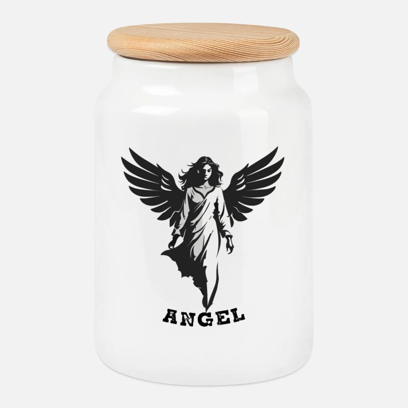 ENGEL FEMALE - Keksdose mit Holzdeckel - Weiß