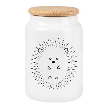 Hérisson Art au trait - Boîte à biscuits avec couvercle en bois - blanc - Devant