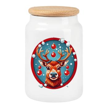 Renne avec des boules de Noël - Boîte à biscuits avec couvercle en bois - blanc - Devant