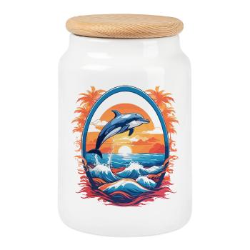 Dolphin - Cookie Jar with Wooden Lid - white - Front