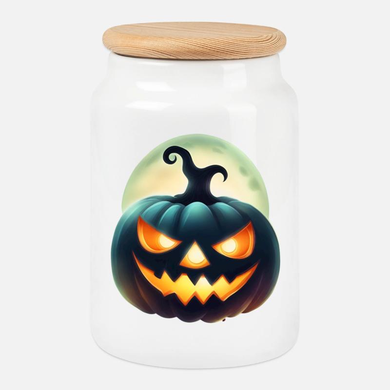Halloween Pumpkin - Printflow - Keksdose mit Holzdeckel - Weiß
