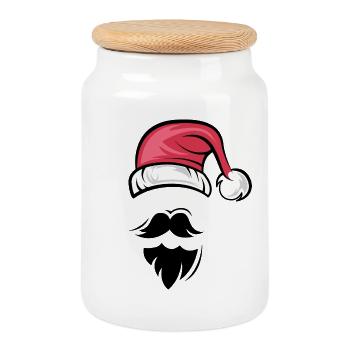 Weihnachtsmann Santa Claus Mütze Bart Bärte icon - Keksdose mit Holzdeckel - Weiß - Vorne