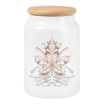 Maple Leaf, Leaf, Foliage, Autumn - Cookie Jar with Wooden Lid - white - Front