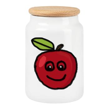 Apfel Frucht Obst Achtsamkeit Gesundheit Vitamine - Keksdose mit Holzdeckel - Weiß - Vorne