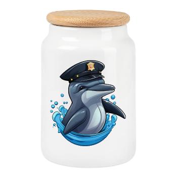 Police des dauphins - Boîte à biscuits avec couvercle en bois - blanc - Devant