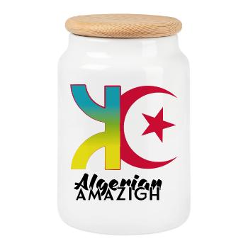 algerian amazigh - Boîte à biscuits avec couvercle en bois - blanc - Devant